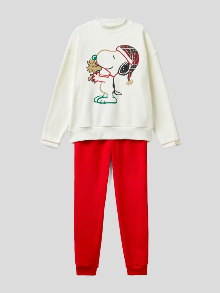 Benetton Snoopy Christmas Fleece Matching Sets Dames Vanilla | BE785626