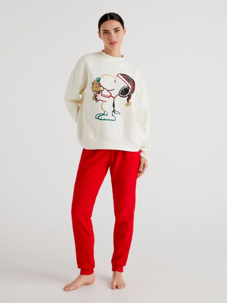 Benetton Snoopy Christmas Fleece Matching Sets Dames Vanilla | BE785626