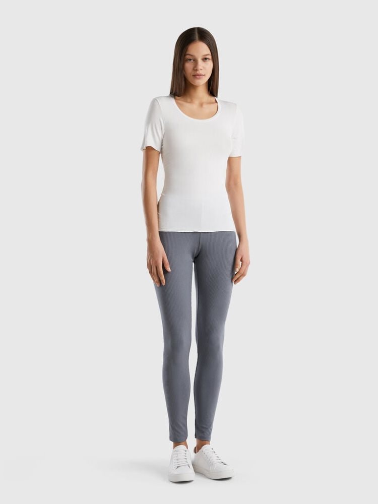 Benetton Stretch Geribbeld Leggings Dames Grijs | BE344341