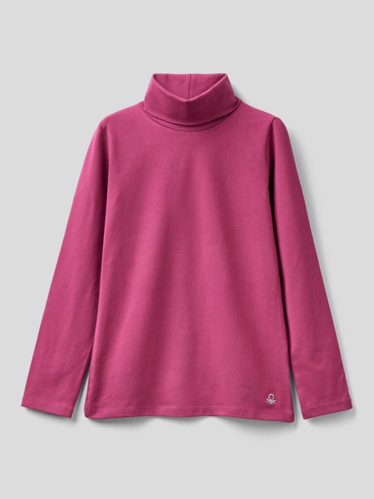 Benetton Stretch High Neck Long Sleeve T-shirts Kinderen Cyclamen | BE208606