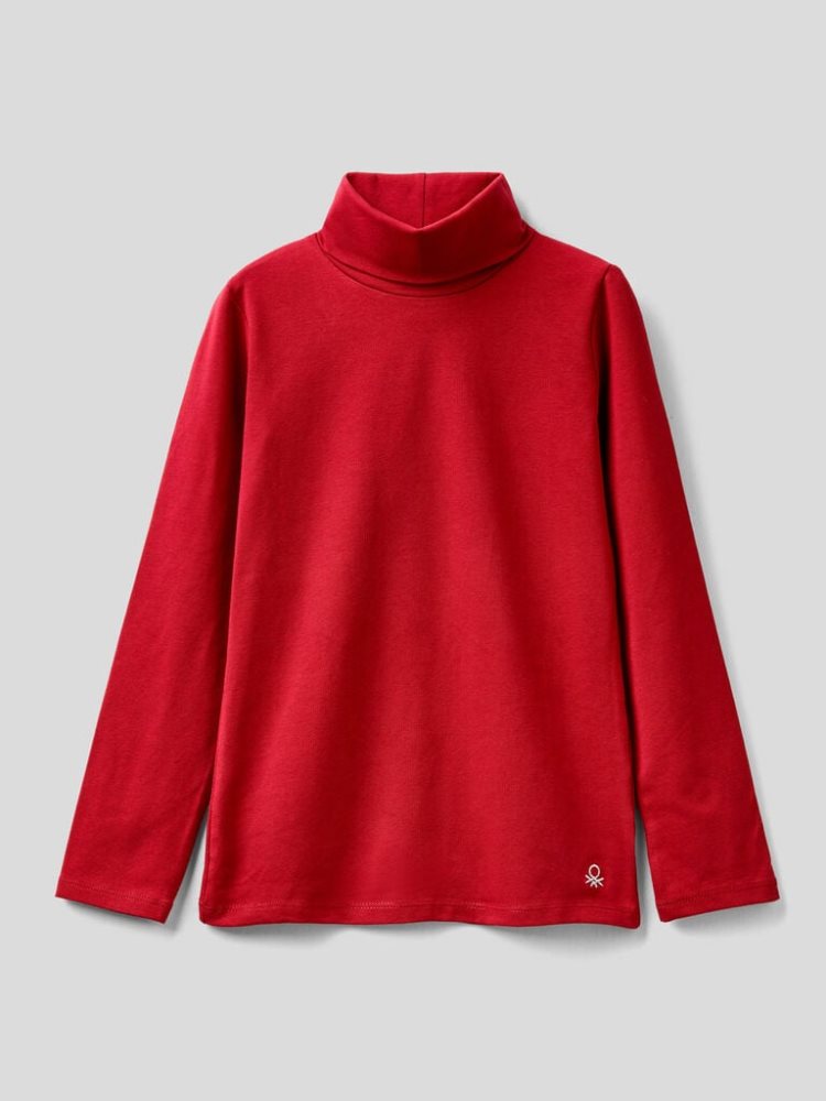 Benetton Stretch High Neck Long Sleeve T-shirts Kinderen Rood | BE556210