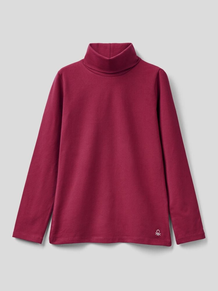 Benetton Stretch High Neck Long Sleeve T-shirts Kinderen Bordeaux | BE560123