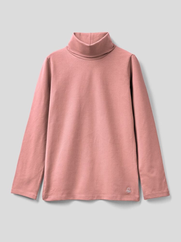 Benetton Stretch High Neck Long Sleeve T-shirts Kinderen Roze | BE588752