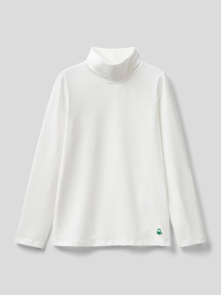 Benetton Stretch High Neck Long Sleeve T-shirts Kinderen Wit | BE889056