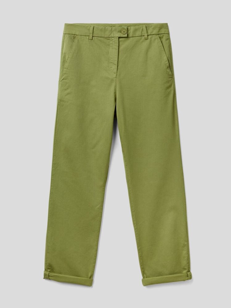 Benetton Stretch Katoenen Chino Broek Dames Groen | BE090580