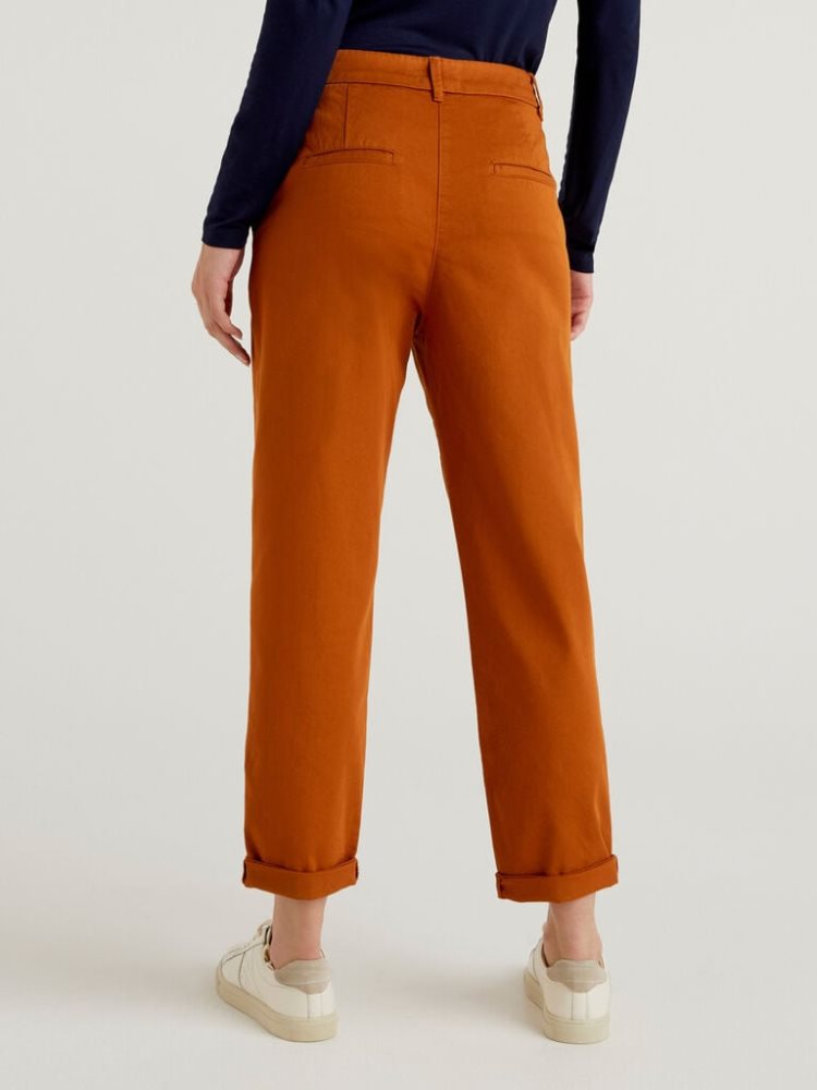 Benetton Stretch Katoenen Chino Broek Dames Burnt | BE902534