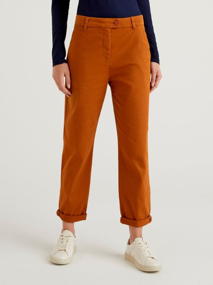 Benetton Stretch Katoenen Chino Broek Dames Burnt | BE902534