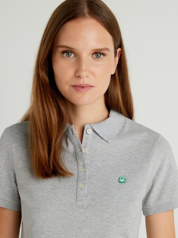 Benetton Stretch Katoenen Poloshirt Dames Grijs | BE114916