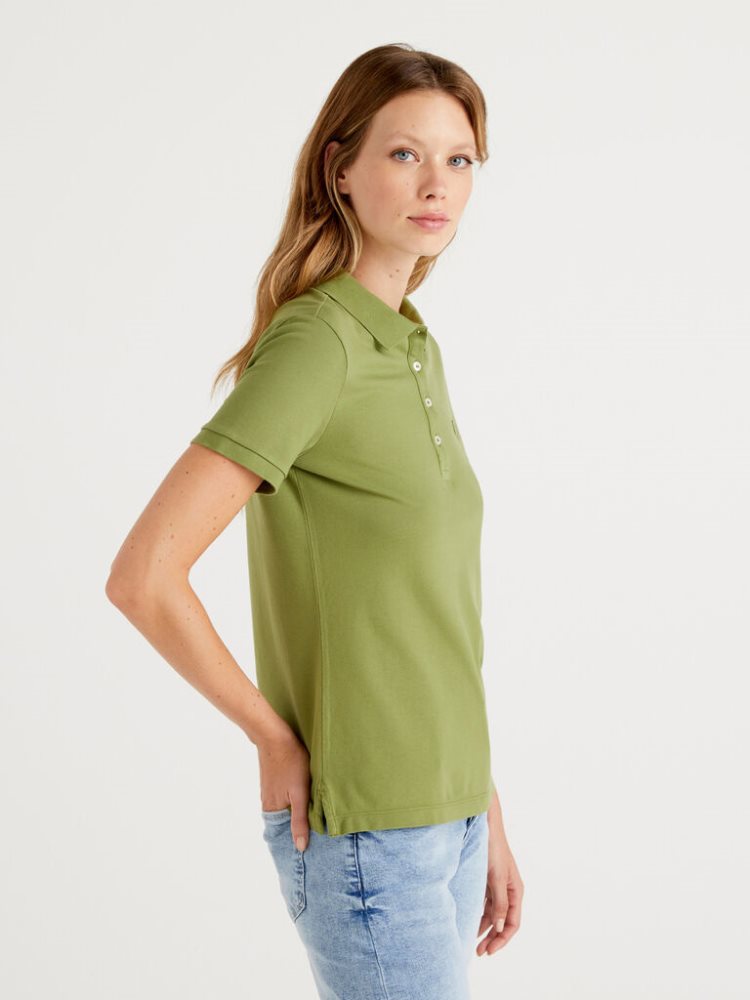 Benetton Stretch Katoenen Poloshirt Dames Groen | BE133459