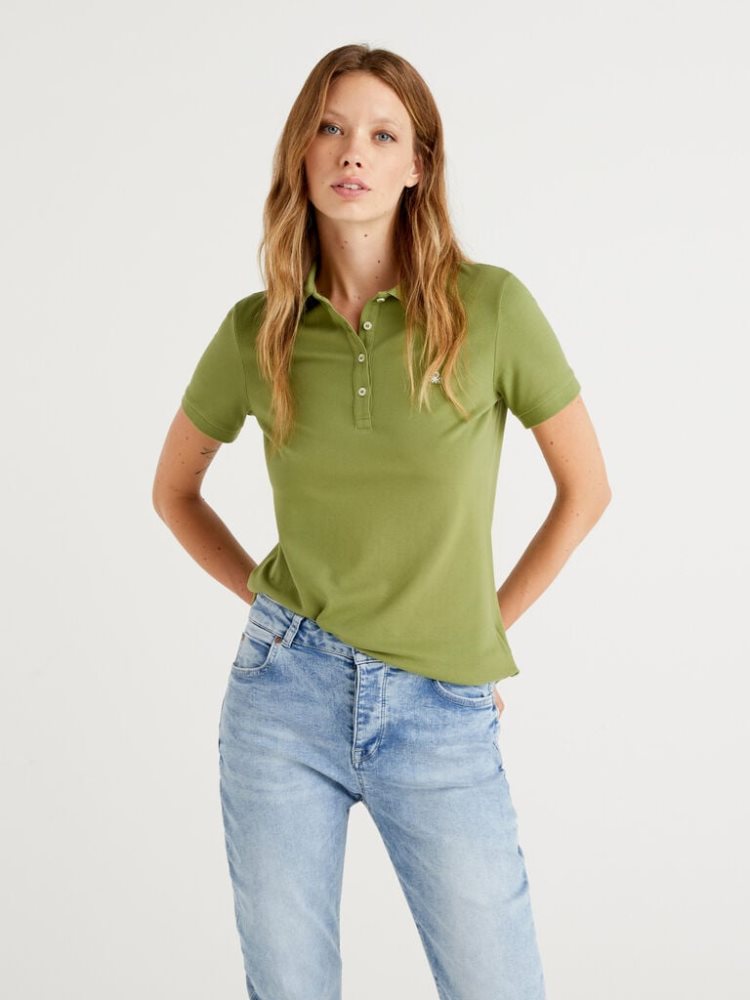 Benetton Stretch Katoenen Poloshirt Dames Groen | BE133459