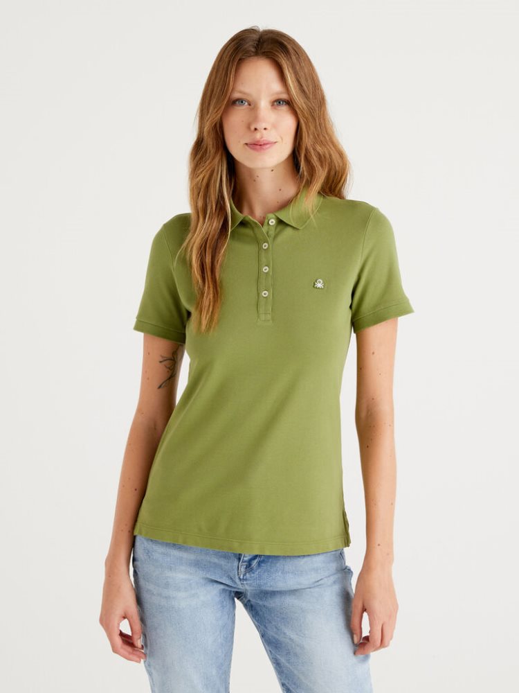 Benetton Stretch Katoenen Poloshirt Dames Groen | BE133459