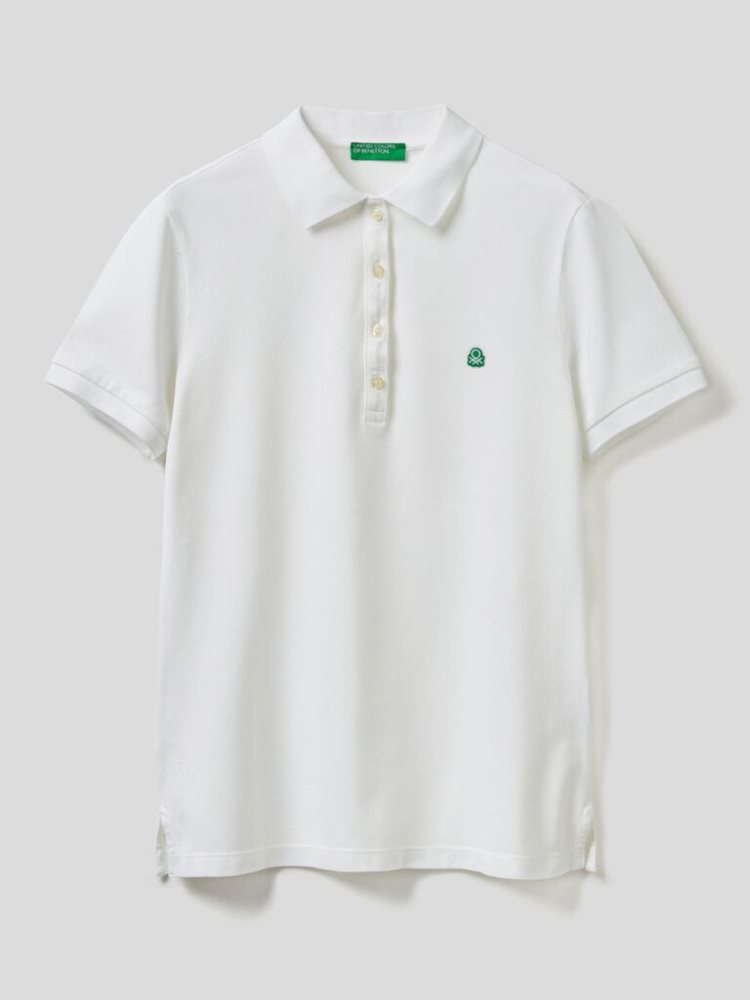 Benetton Stretch Katoenen Poloshirt Dames Wit | BE270259