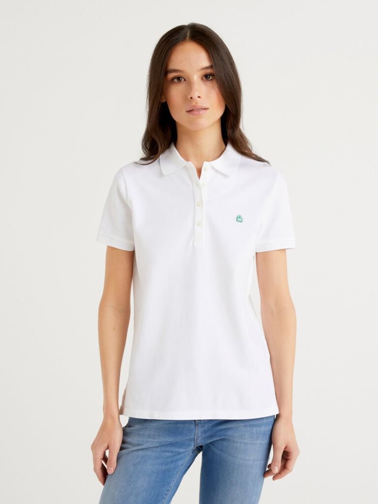 Benetton Stretch Katoenen Poloshirt Dames Wit | BE270259