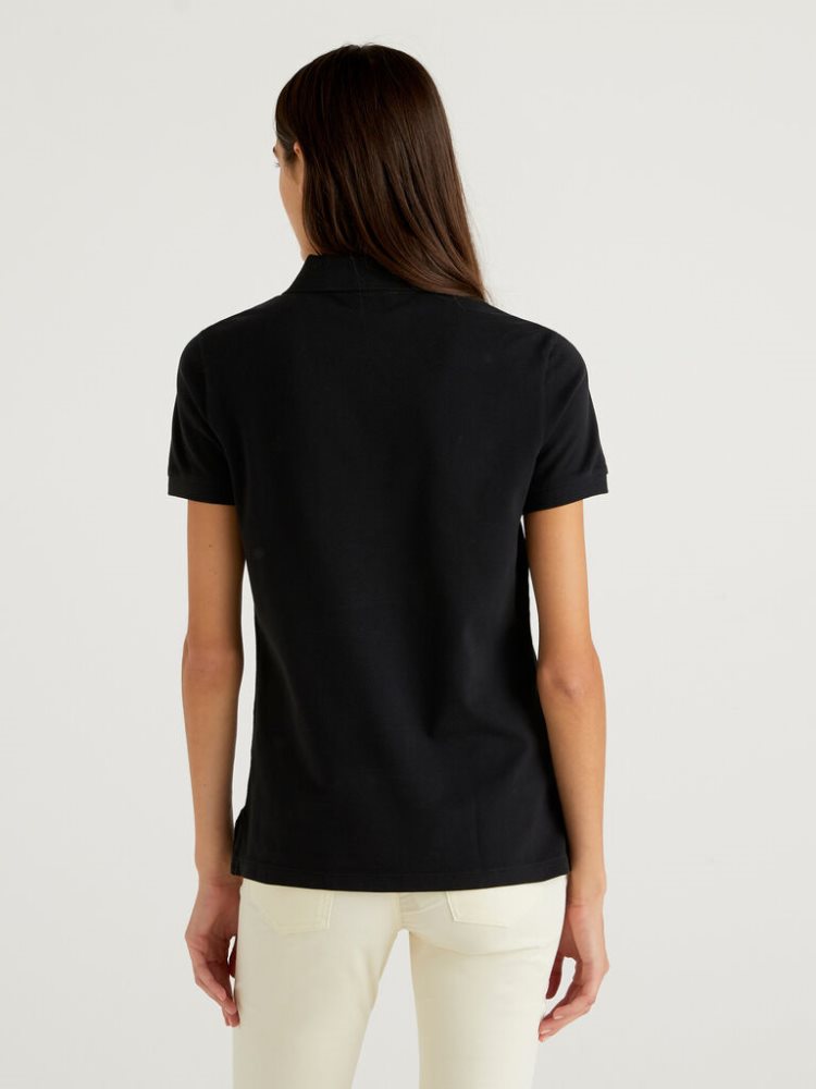 Benetton Stretch Katoenen Poloshirt Dames Zwart | BE968255