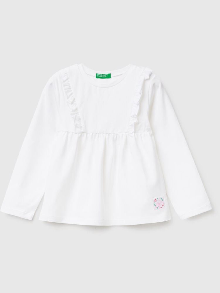 Benetton Stretch Katoenen Ruffles Long Sleeve T-shirts Kinderen Wit | BE012173