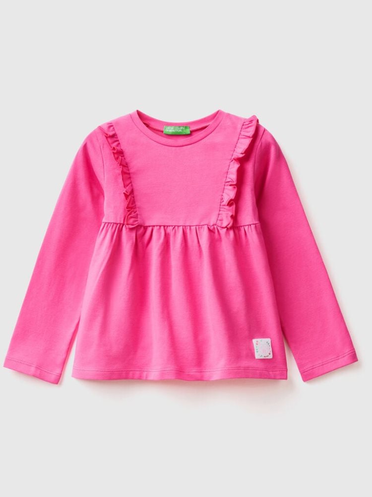 Benetton Stretch Katoenen Ruffles Long Sleeve T-shirts Kinderen Fuchsie | BE122030