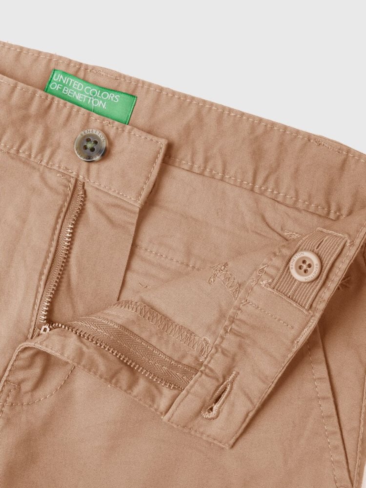 Benetton Stretch Katoenen Slim Fit Chinos Kinderen Camel | BE954960