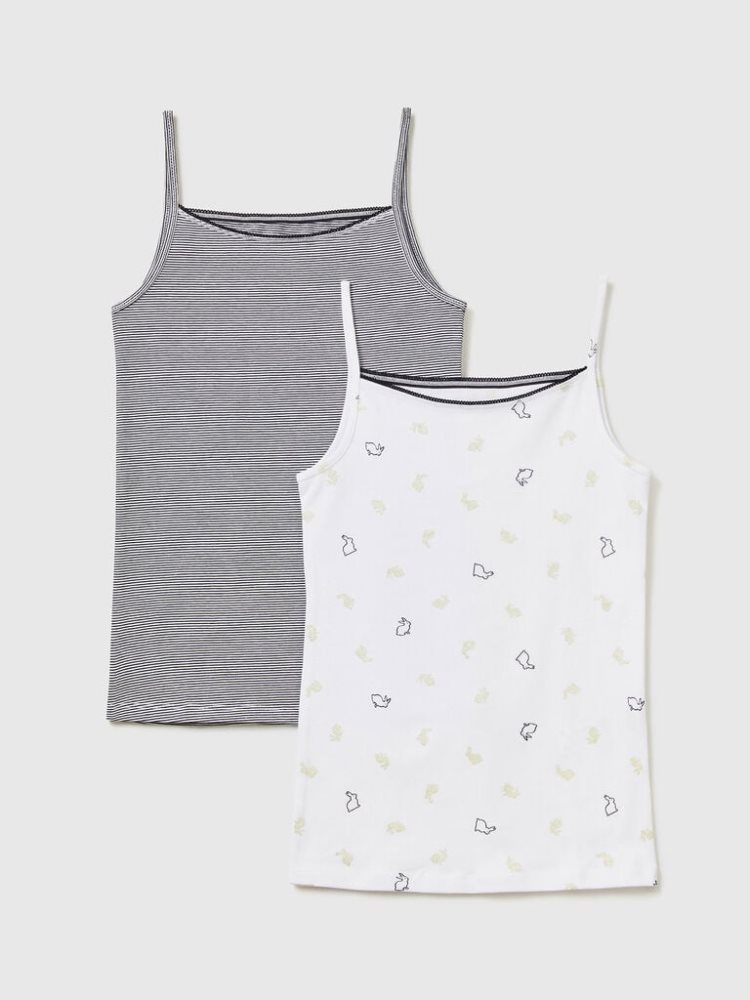 Benetton Stretch Katoenen Two Patterned Camisole Topjes Kinderen Wit | BE300647