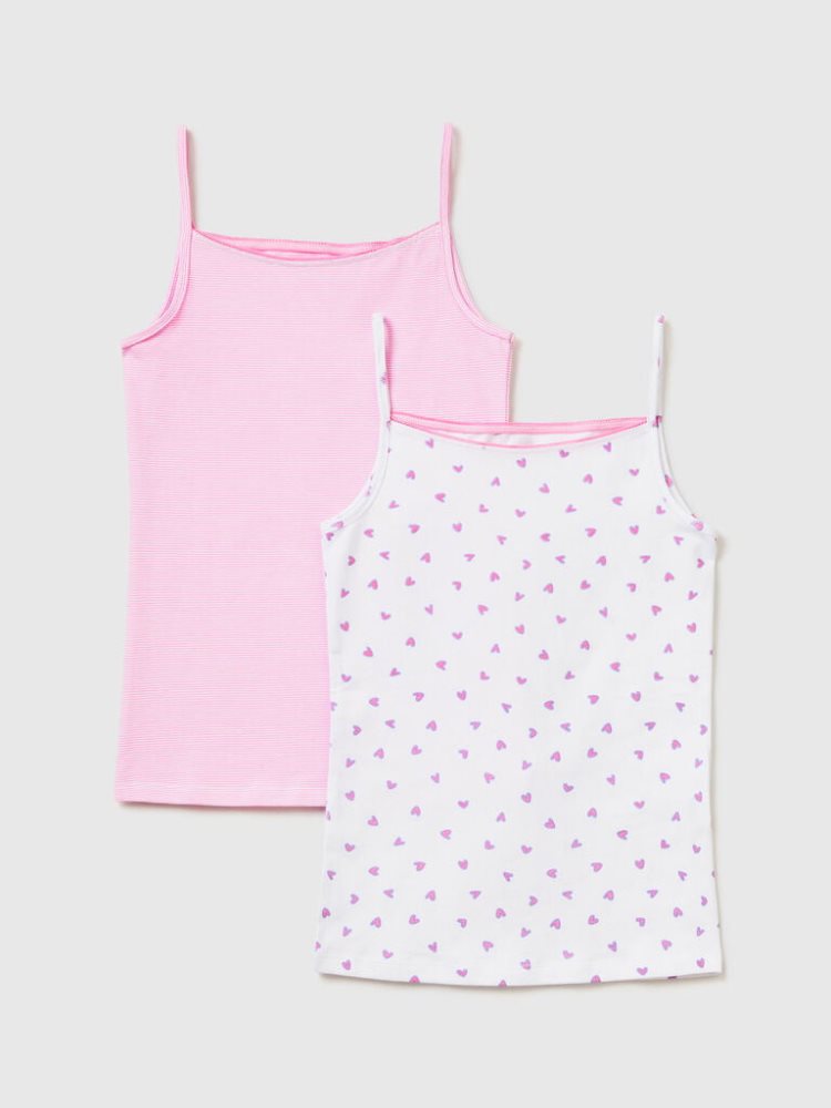 Benetton Stretch Katoenen Two Patterned Camisole Topjes Kinderen Wit | BE909075