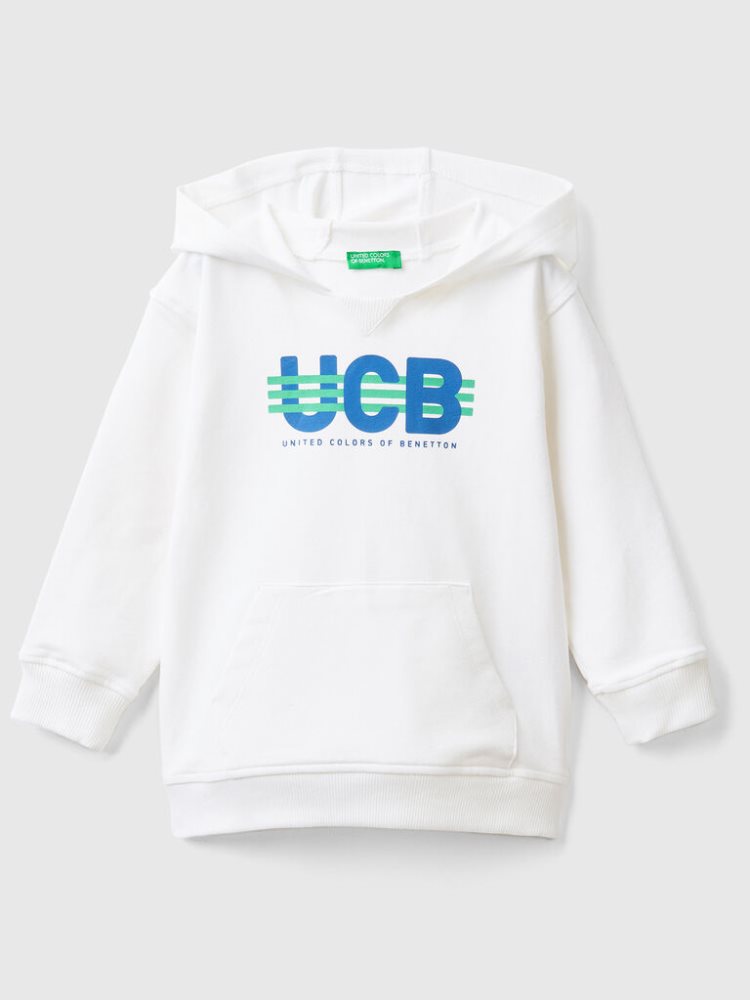 Benetton Stretch Organic Katoenen Hoodie Kinderen Wit | BE067459