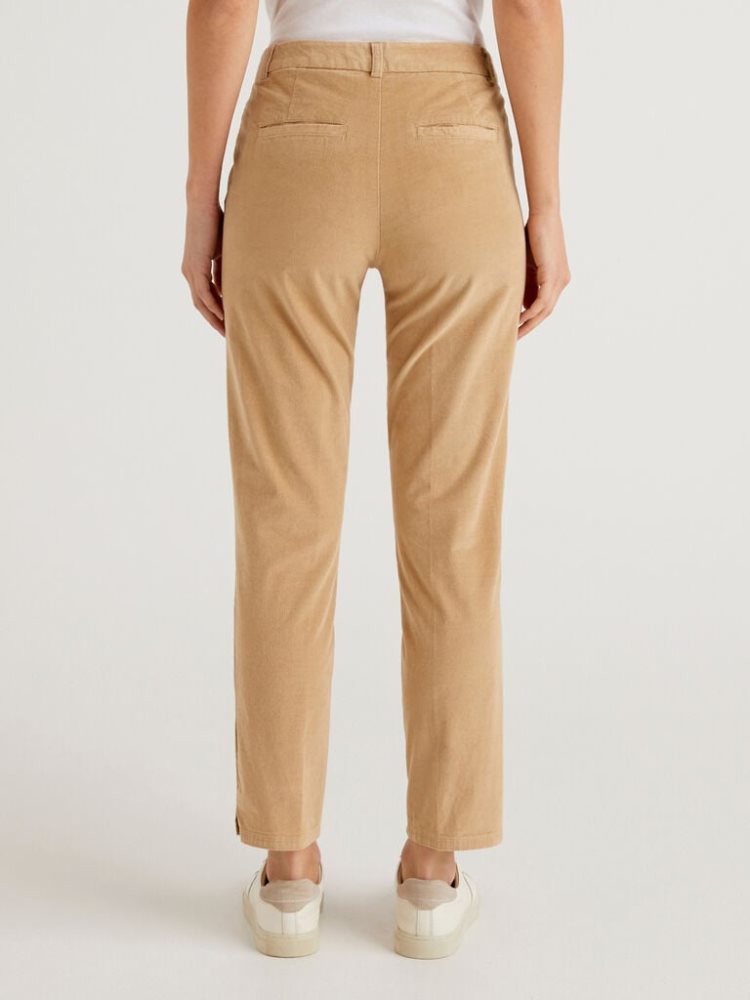 Benetton Stretch Velvet Chinos Dames Beige | BE281116