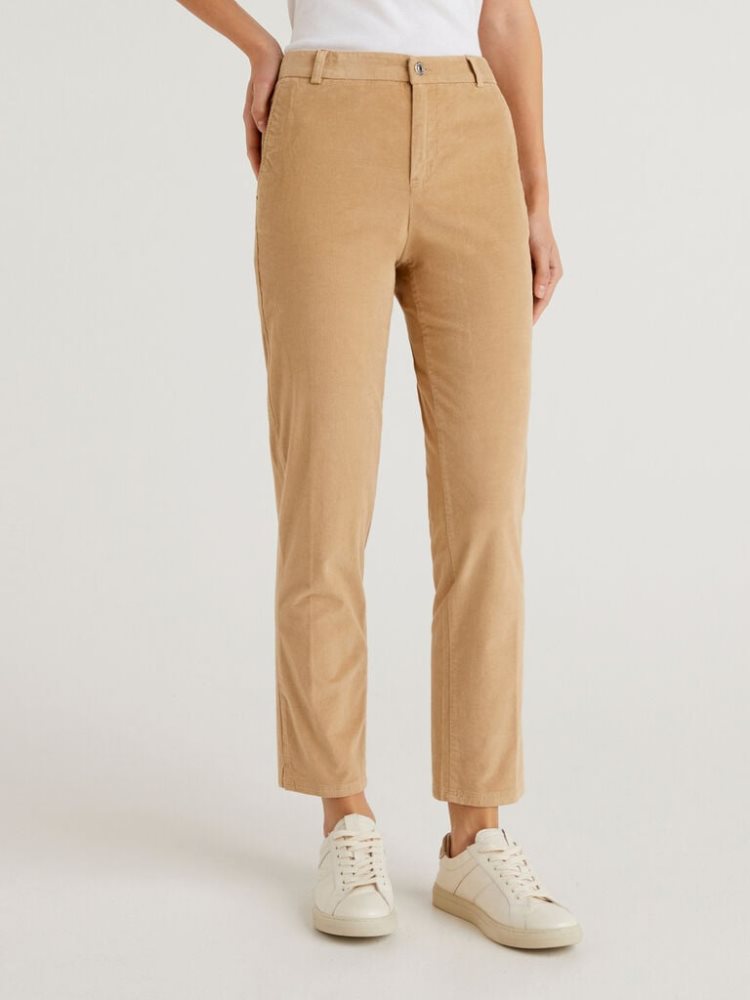 Benetton Stretch Velvet Chinos Dames Beige | BE281116