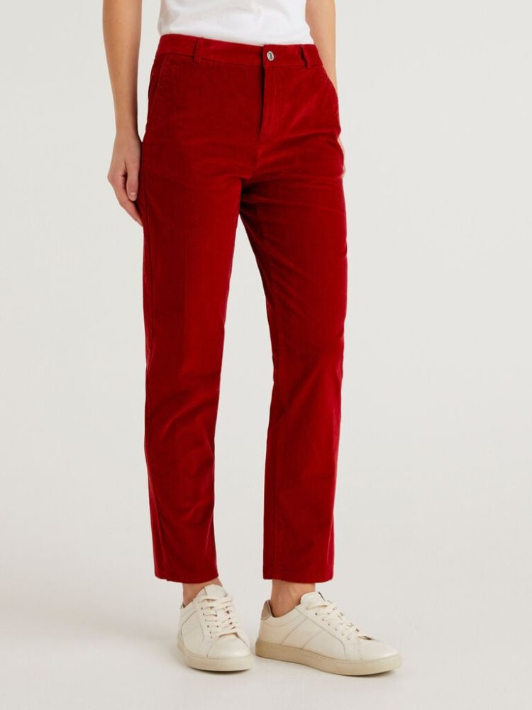 Benetton Stretch Velvet Chinos Dames Bordeaux | BE827920