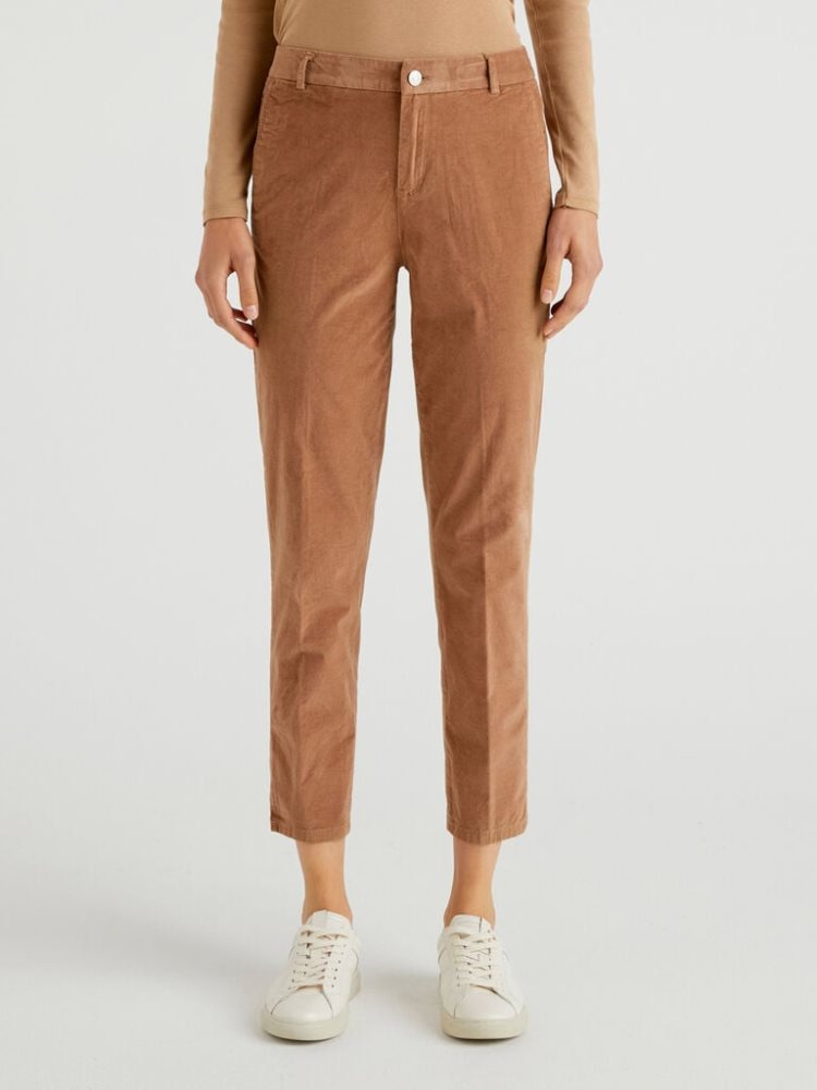 Benetton Stretch Velvet Chinos Dames Camel | BE160608