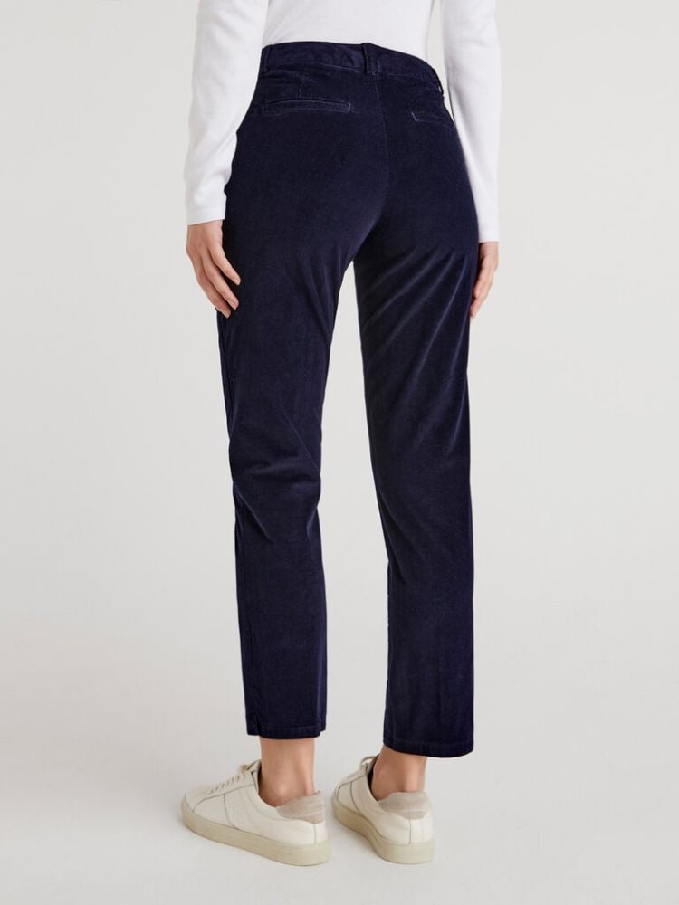 Benetton Stretch Velvet Chinos Dames Donkerblauw | BE896561