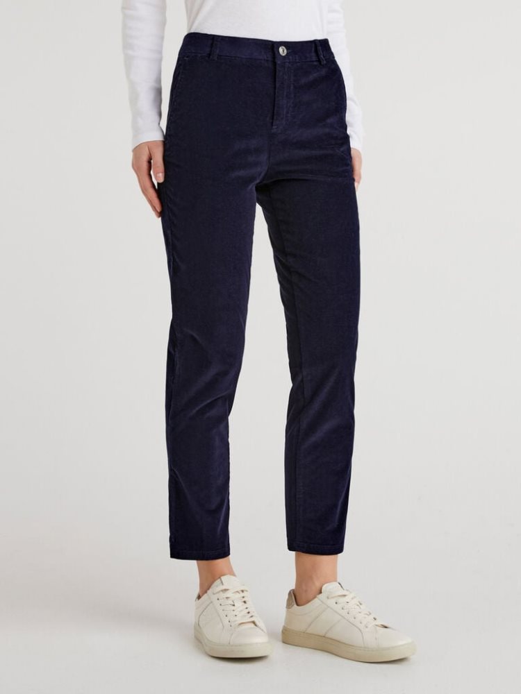 Benetton Stretch Velvet Chinos Dames Donkerblauw | BE896561