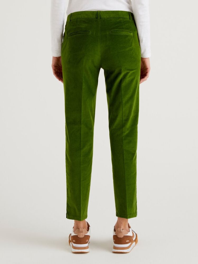 Benetton Stretch Velvet Chinos Dames Olijfgroen Groen | BE105572