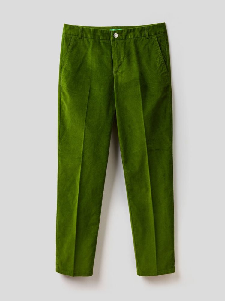 Benetton Stretch Velvet Chinos Dames Olijfgroen Groen | BE105572