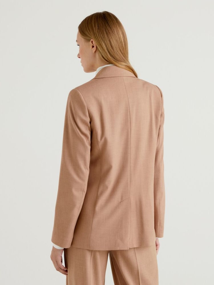 Benetton Stretch Viscose Blend Blazer Dames Beige | BE136320