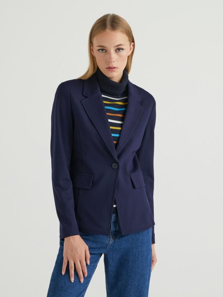 Benetton Stretch Viscose Blend Blazer Dames Donkerblauw | BE292241