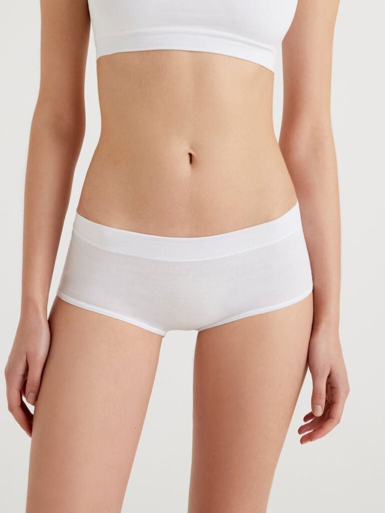 Benetton Super Stretch Organic Katoenen Knickers Dames Wit | BE594997