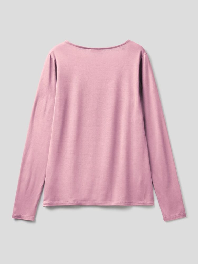 Benetton Sustainable Stretch Viscose Long Sleeve T-shirts Dames Roze | BE336999