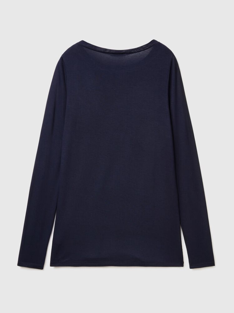 Benetton Sustainable Stretch Viscose Long Sleeve T-shirts Dames Donkerblauw | BE385970