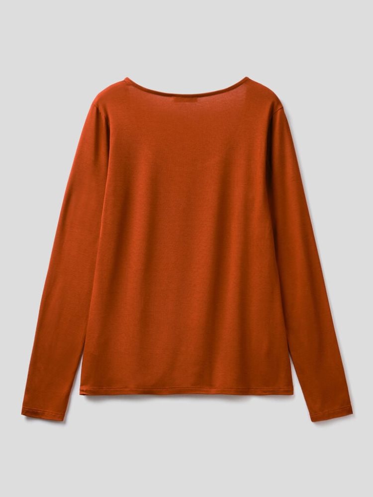 Benetton Sustainable Stretch Viscose Long Sleeve T-shirts Dames Burnt | BE401880