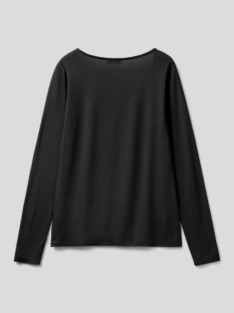 Benetton Sustainable Stretch Viscose Long Sleeve T-shirts Dames Zwart | BE430301