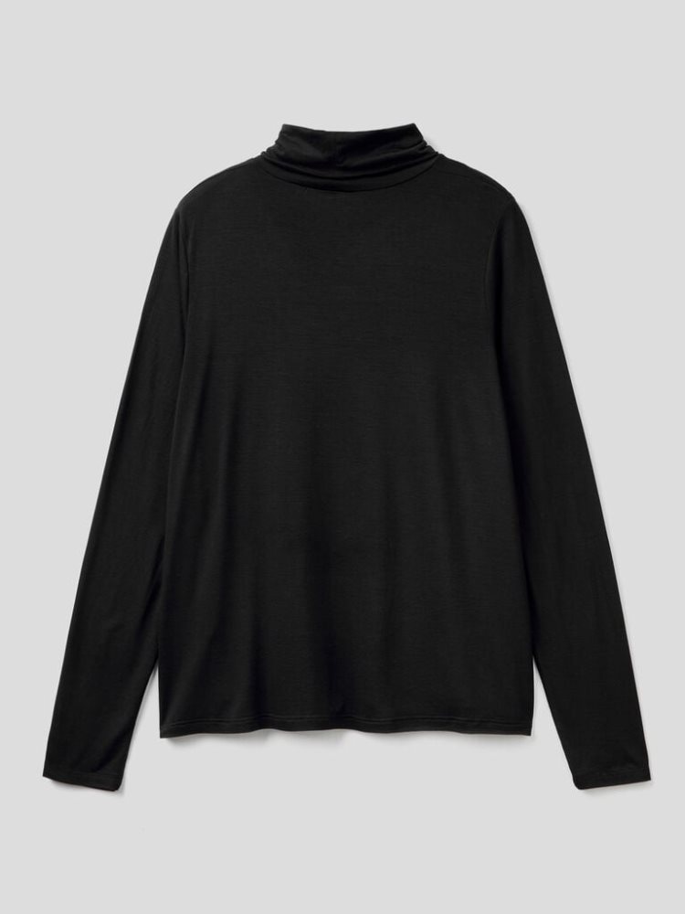 Benetton Sustainable Stretch Viscose Turtleneck Long Sleeve T-shirts Dames Zwart | BE335799