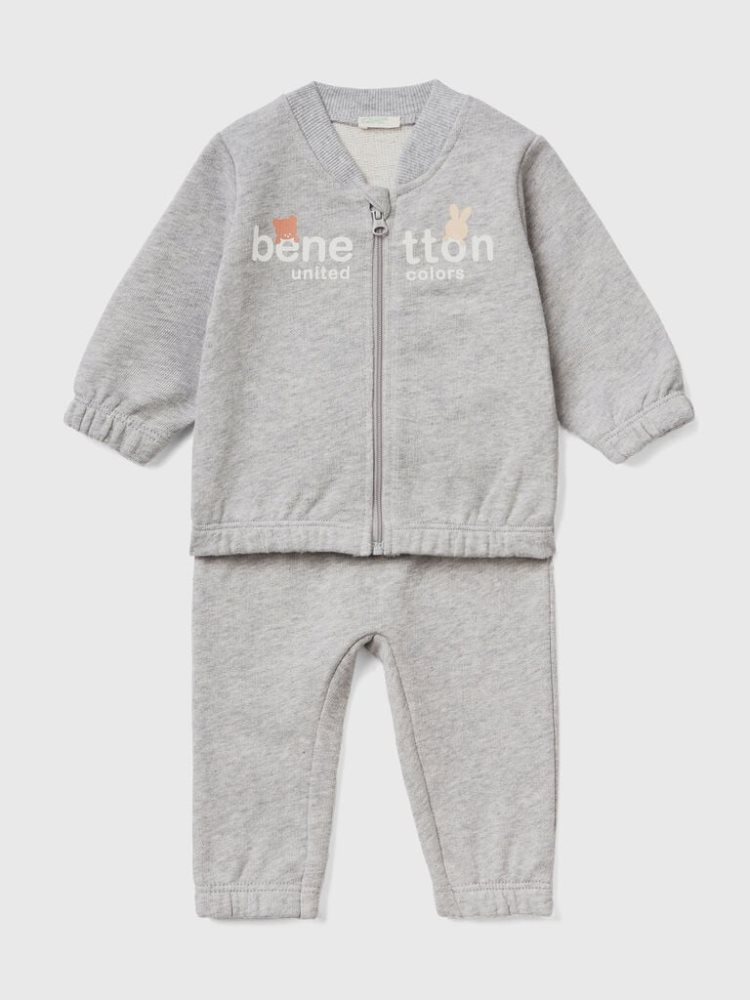 Benetton Sweat Sports Dungarees Kinderen Lichtgrijs | BE309121