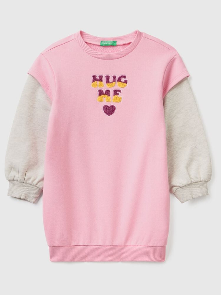 Benetton Sweatshirt Jurken Embroidery Hoodie Kinderen Roze | BE824726