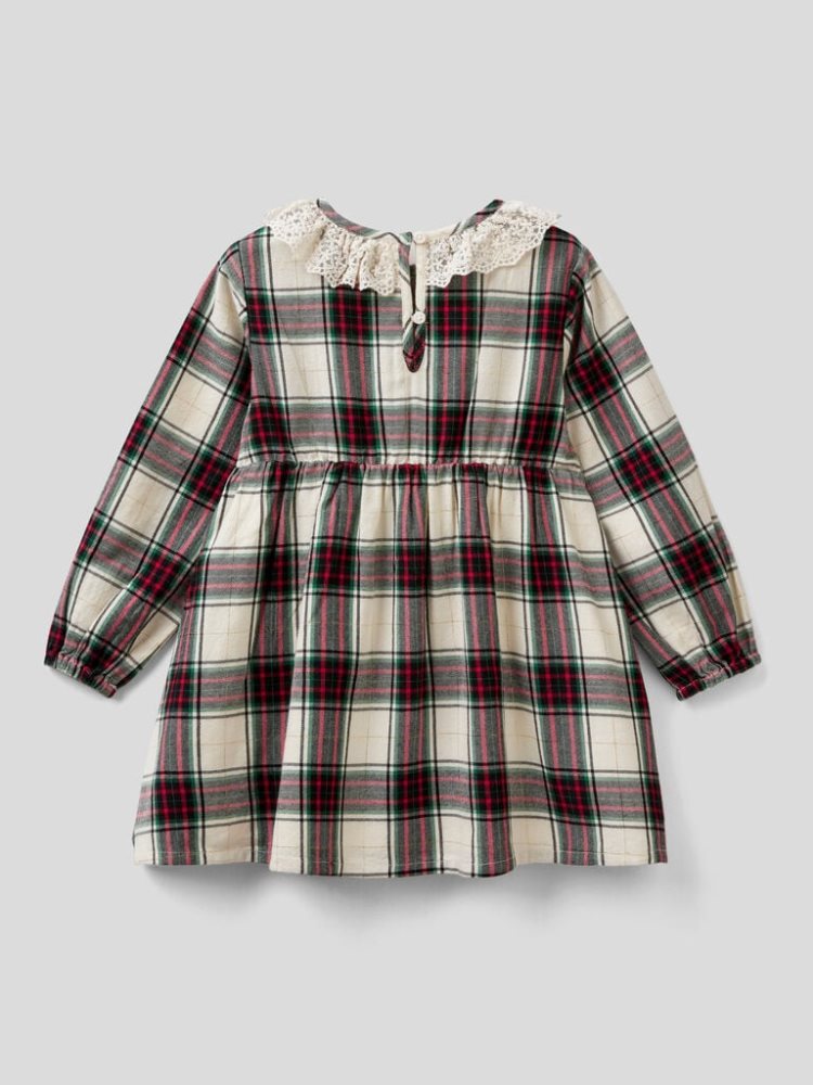 Benetton Tartan Kanten Collar Jurken Kinderen Wit | BE687421