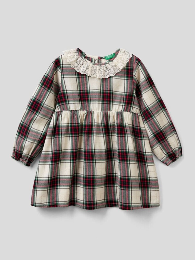 Benetton Tartan Kanten Collar Jurken Kinderen Wit | BE687421