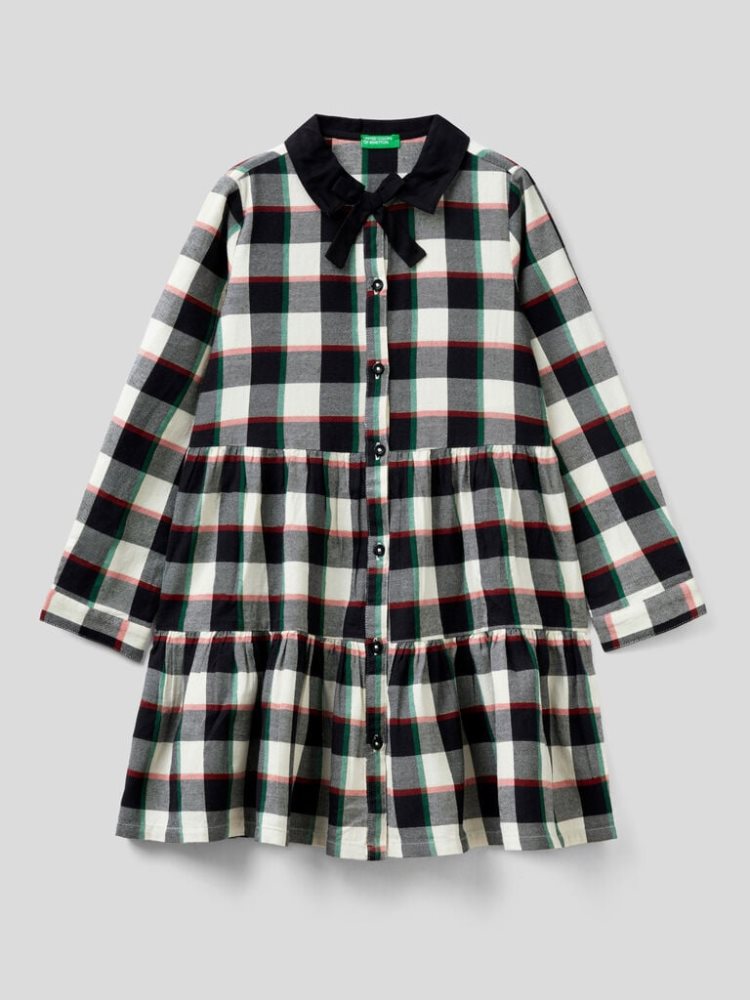 Benetton Tartan Shirt Jurken Flannel Jurken Kinderen Zwart | BE232392