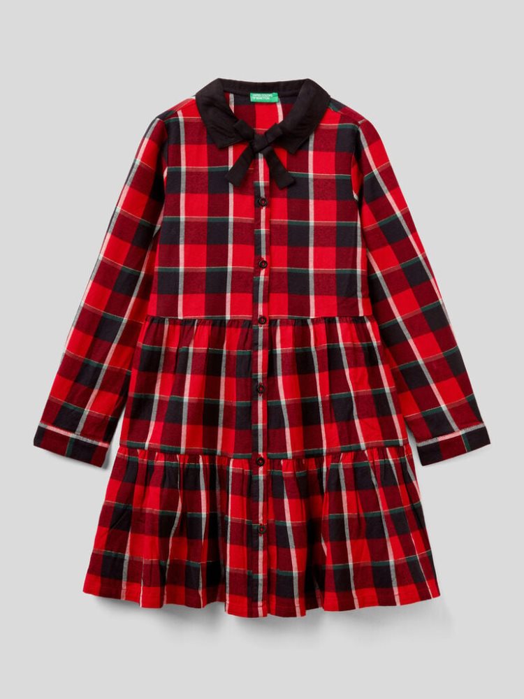 Benetton Tartan Shirt Jurken Flannel Jurken Kinderen Rood | BE442392