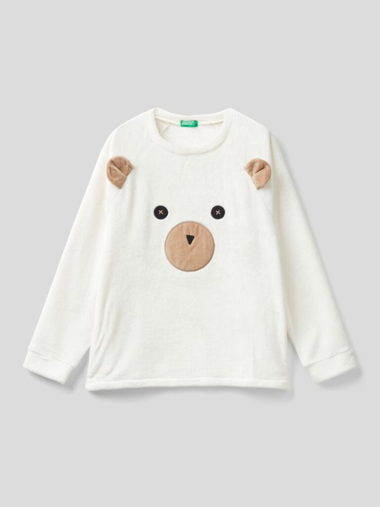 Benetton Teddy Bear Embroidery Sweatshirt Dames Wit | BE213166