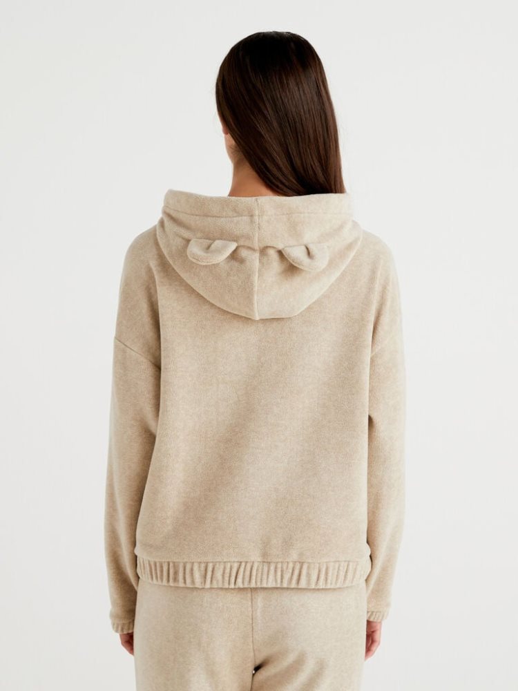 Benetton Teddy Bear Hood Sweatshirt Dames Beige | BE543019