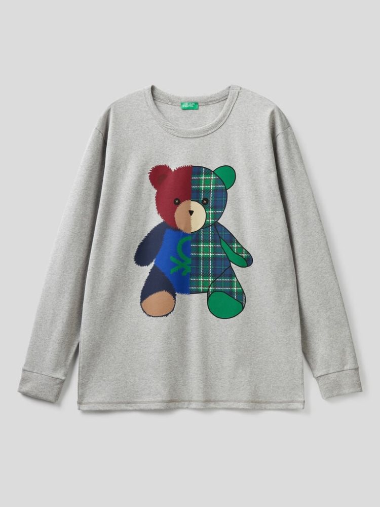 Benetton Teddy Bear Print Warm Katoenen Truien Heren Grijs | BE544851