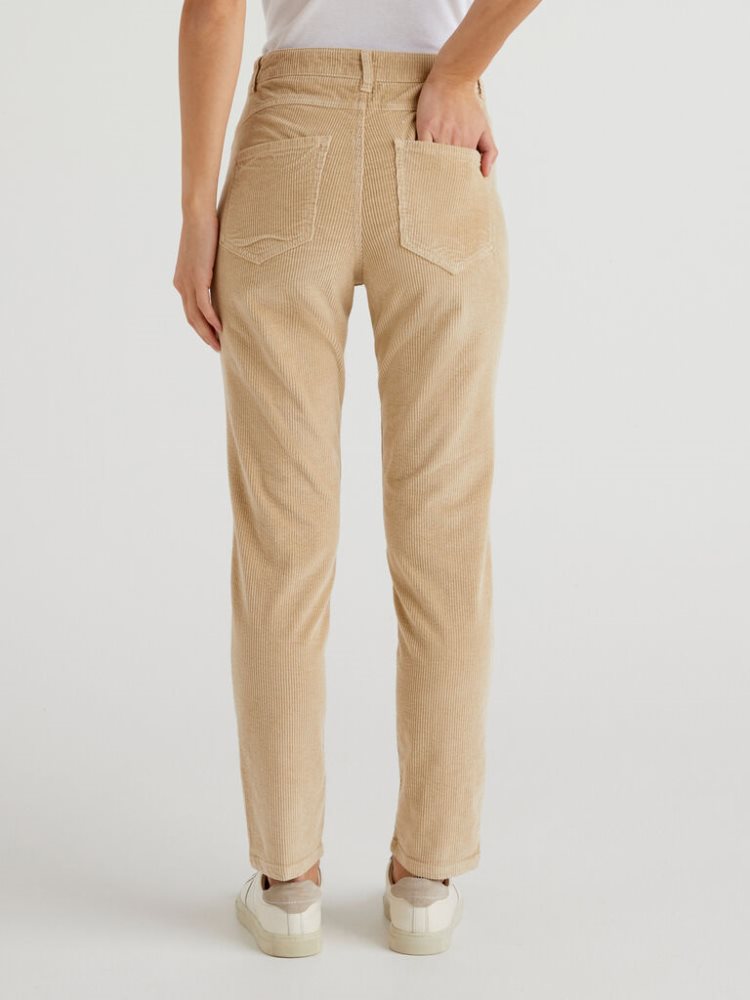 Benetton Thinly-striped Velvet Broek Dames Beige | BE003828